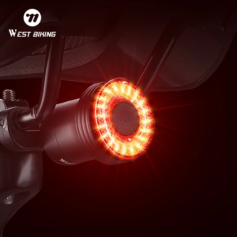 

WEST BIKING Bicycle Rear Light Intelligent Brake Sensing Taillights High Visibility Type-C Rechargeable Bike LED Rear Light