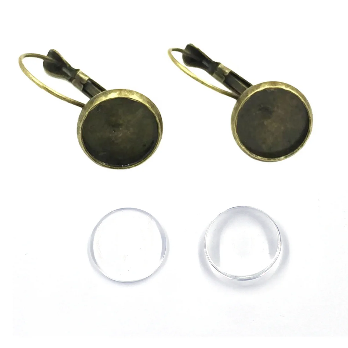 50セット-ブロンズトーン-イヤリングクリップ-23x12mm-ラウンドベースセッティング-10mm-クリアカボション付き-diy-ジュエリークラフト作成材料パック