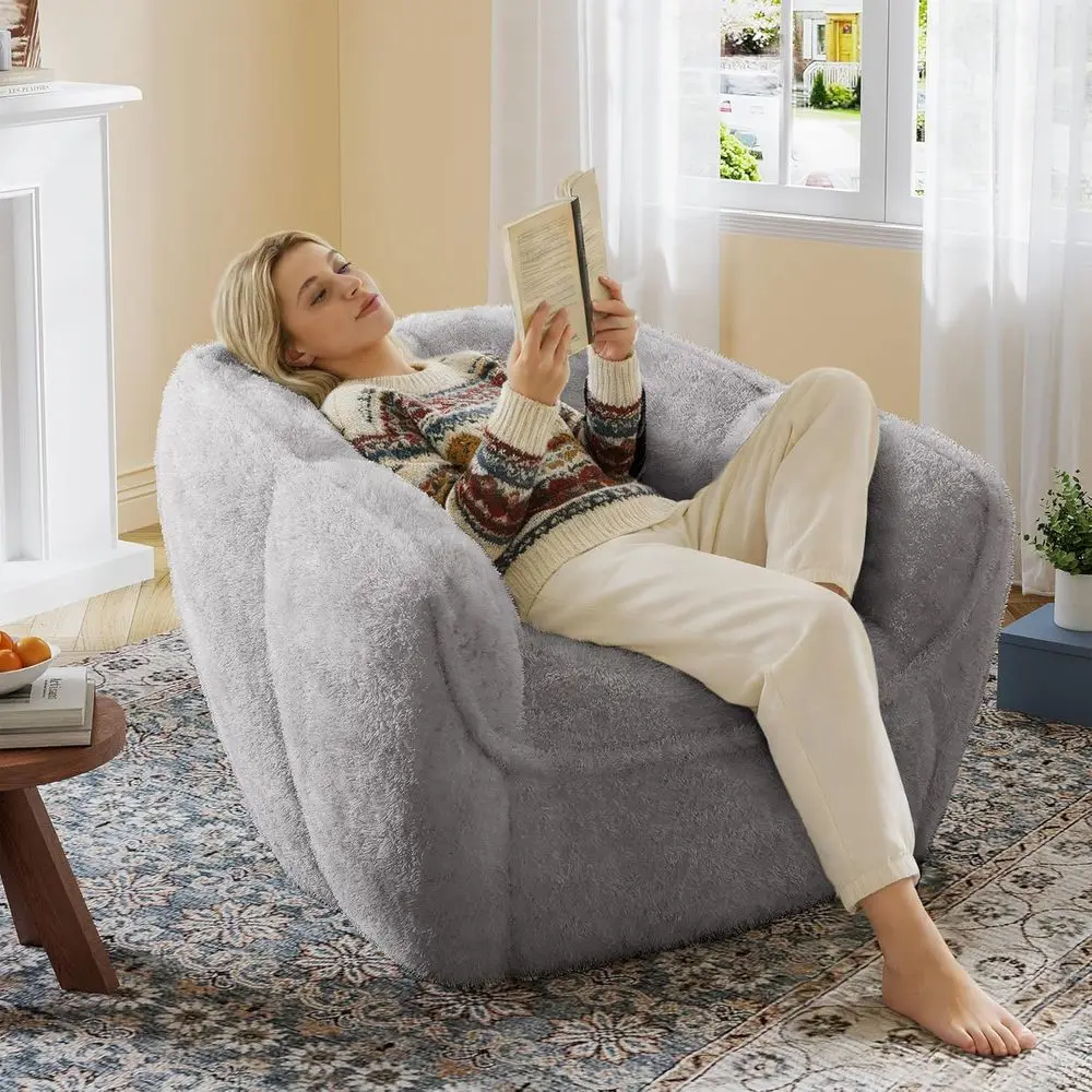 Oversized Grey Bean Bag Chair for Adults - Ideal for Dorm, Living Room, and Bedroom Reading Nooks