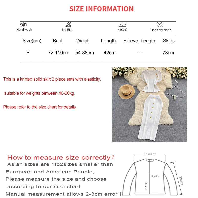 HELIAR Elegant Knitted 2 Piece Sets O-Neck Metal Buttons Short Sleeve Top and Elastic Skirts Set Casual Summer Women Outfits