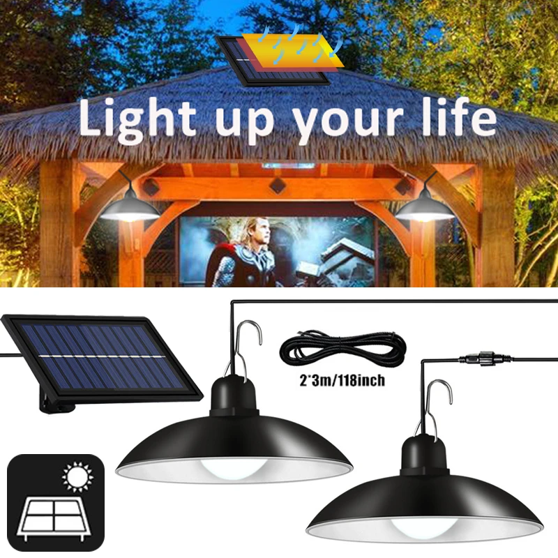 

LED Solar Light Outdoor Indoor Adjustable Solar Powered Pendant Lamps IP65 Waterproof Lamps for Garden Patio Home Decoration