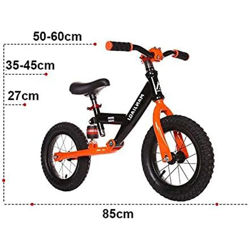 12’’ Balance Bike with Shock Absorber, No Pedal Walking Training Bike with Inflatable Rubber Tire for Kids and Toddlers