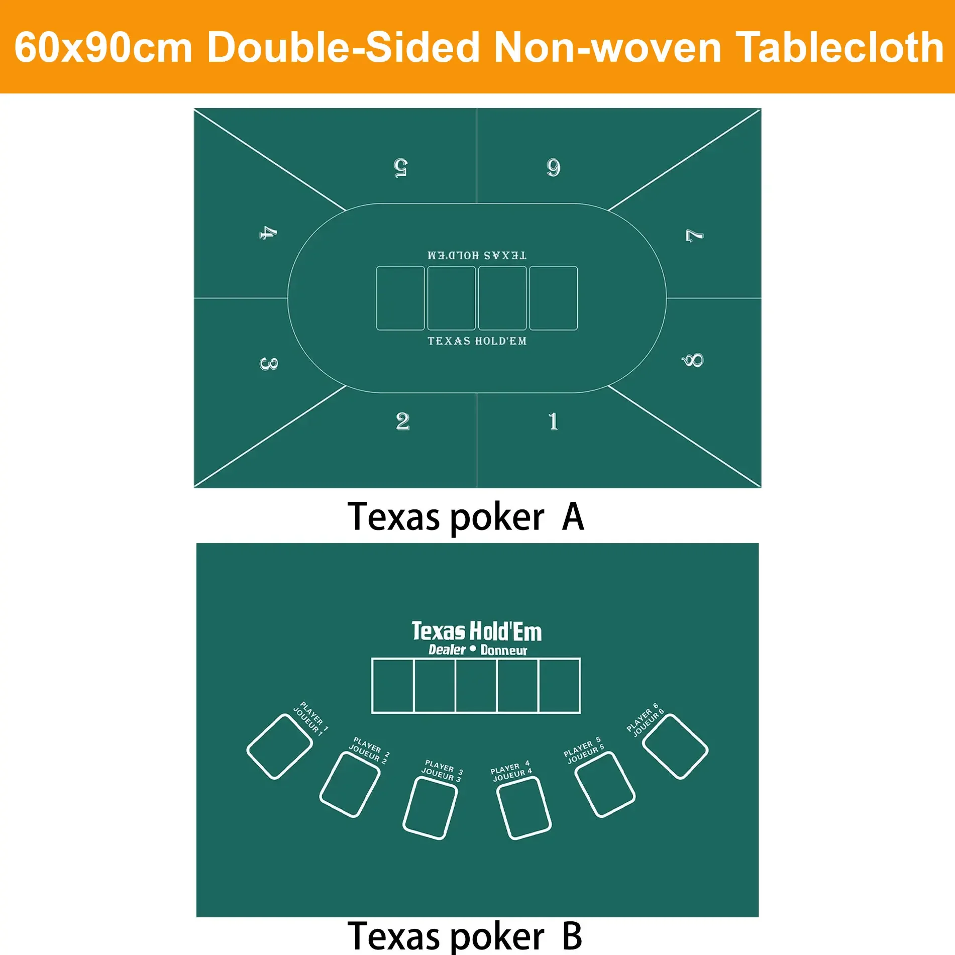 60x90cm Double-sided Non-woven Poker Table Cloth for  Texas Poker Roulette Casino Family Party Poker Game Entertainment Toys