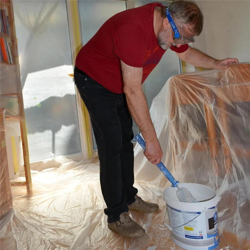 

ABZS 6 Rolls Painters Plastic With Tape, Pre-Taped Masking Film, Automotive Best Tape And Drape,For Covering Skirting