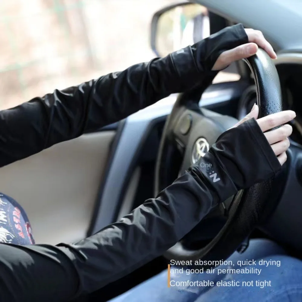 

New Solid Color Sunscreen Sleeves Ice Silk Anti-UV Arm Guard Loose Breathable Riding Driving Gloves Women Men