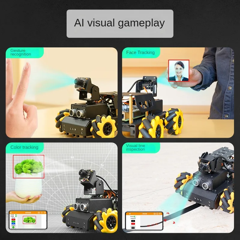 プログラム可能なロボットスターターキット,4wd mecanumロボット,カーカメラ,オープンソース,ai pythonモーター,日曜大工,重複なし