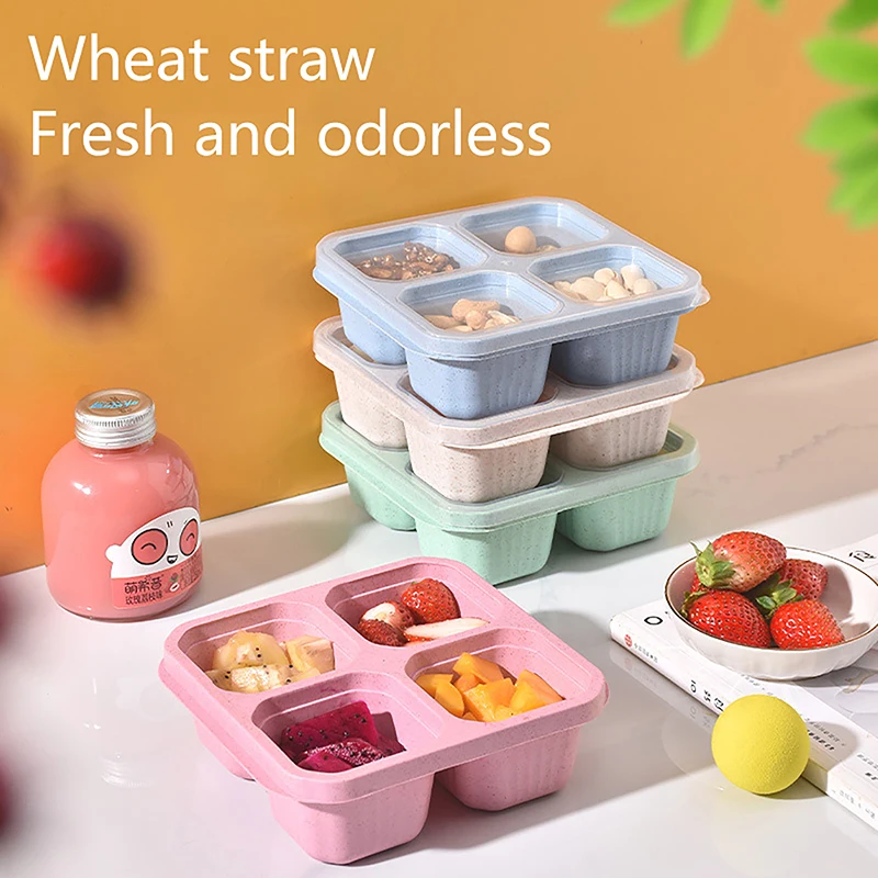 1Pc Snack Box With Four Transparent Covers Snack Plate With Dried Fruit Box Tea And Meal Box Fresh-Keeping Snack Plate