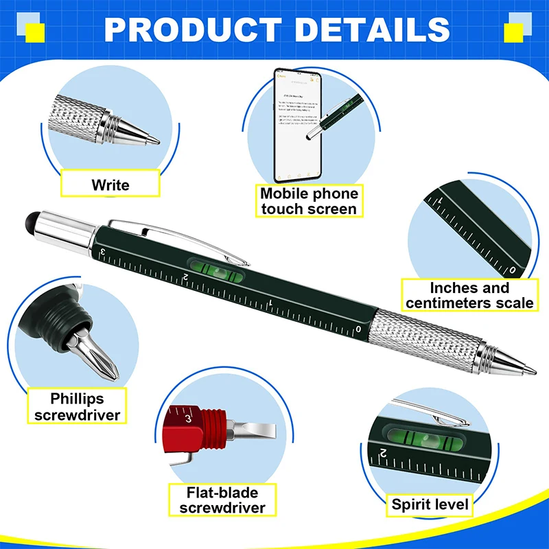 100Pcs Multifunction Ballpoint Pen With Hand Tool Measure Technical Ruler Screwdriver Touch Screen Stylus Spirit Level