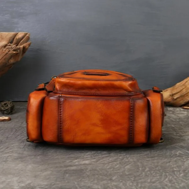 유니섹스 풀 그레인 가죽 빈티지 체스트 팩 단색 레저 여행 출퇴근 가방 기능성 소프트 슬링 백