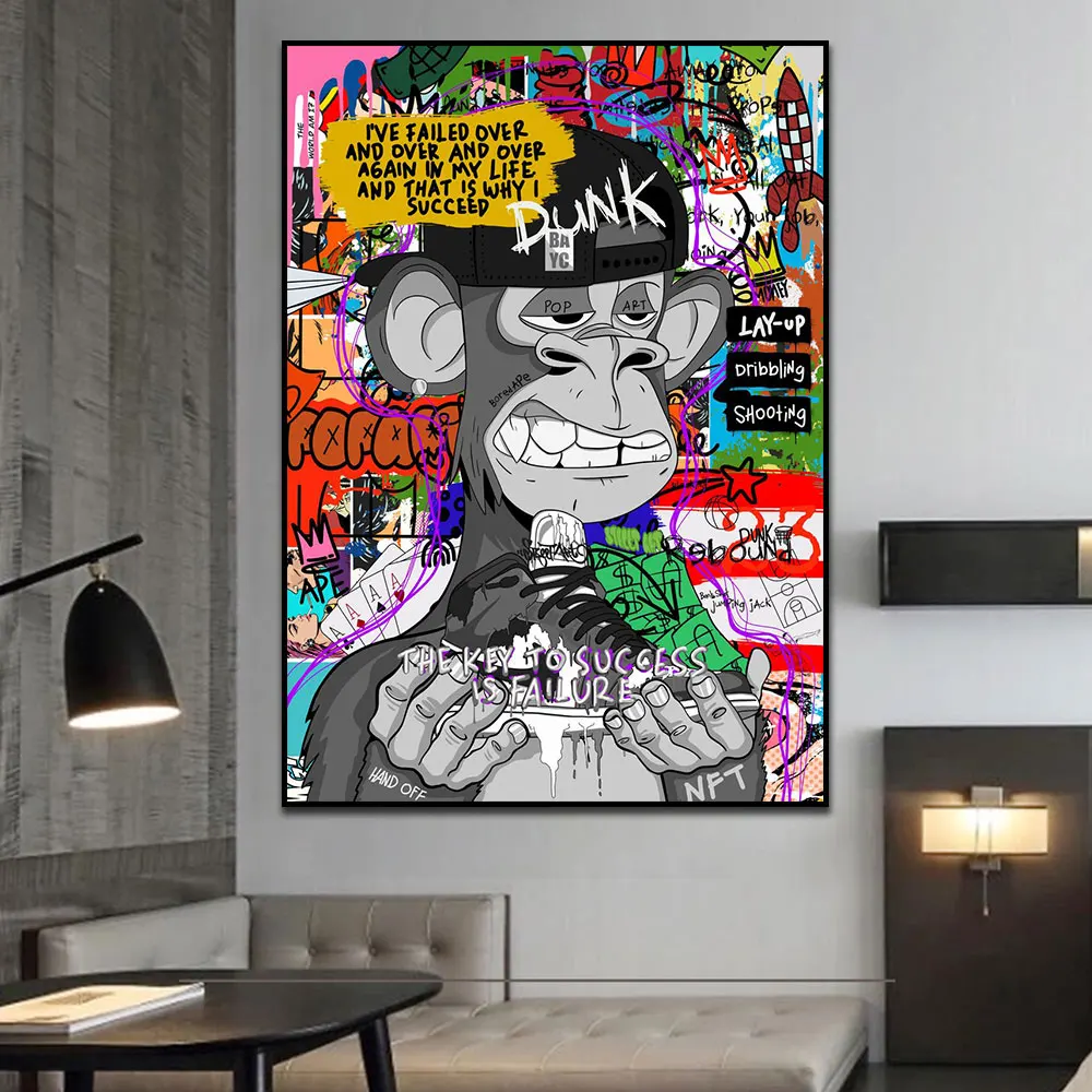 البوب الفن الشارع الكتابة على الجدران NFT قرد قماش اللوحة طباعة المشارك ديكور المنزل جدار الفن صورة لغرفة المعيشة بدون إطار #2