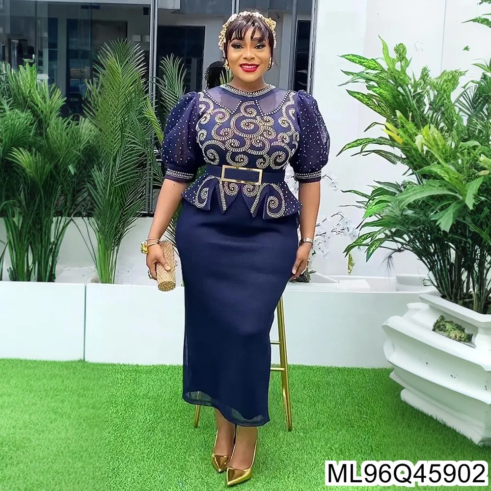 

2025 New African Fashion Style, Diamond-encrusted, Puffed Sleeves, High Waist and Hip Dress, Plaque-sized Women's Dress ML96Q459