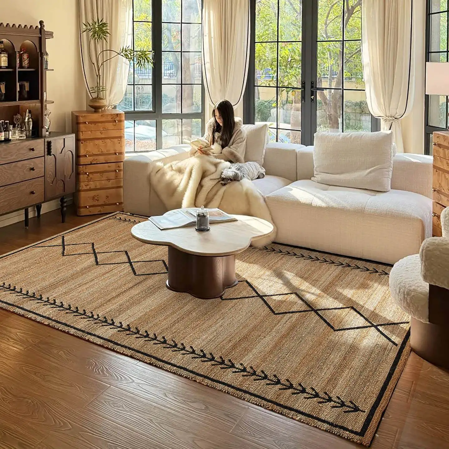 Indian hand-woven retro medieval jute carpet living room B & B glue-free environmental protection mat