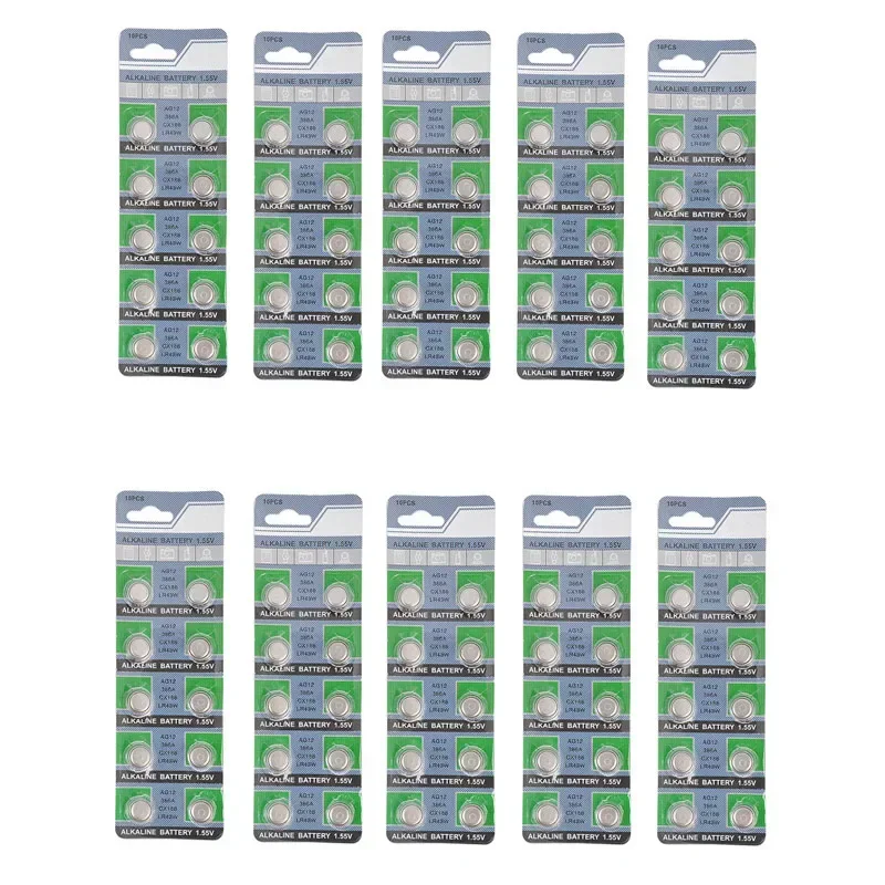 100pcs /10 Card 30mAh 1.55V AG12 LR43 SR43 260 386 LR1142 V12GA AG 12 Button Cell Coin Battery For Watch Toys Remote