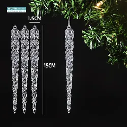 Simulação de Natal Icicles acrílicos, ornamento de Natal, gelo falso para festa de inverno, decoração de ano novo, 15cm, 6pcs