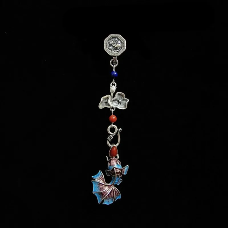 Vintage New In Exquisite national style Blue Carp long Drop brooches for women Jewelry Hanfu Accessories Buckle Pendant