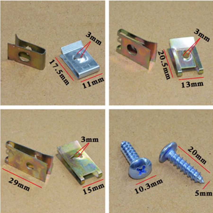 100 stücke Autotür gemischt Auto Befestigungs element u Typ Dichtung Kotflügel Metall clips feste Schraube