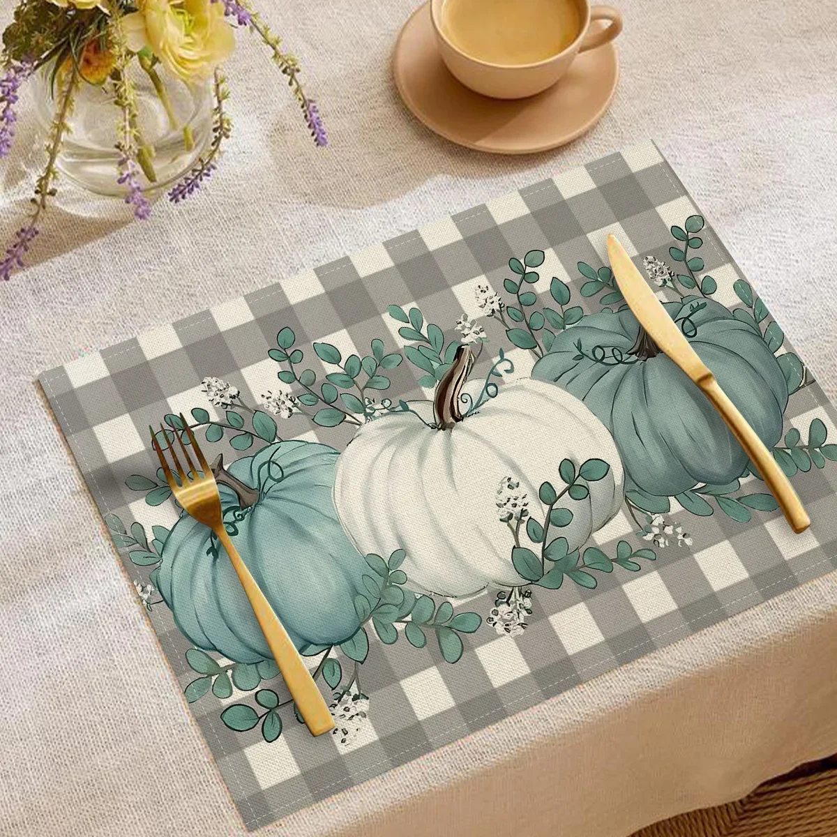 

Thanksgiving Decorative Placemat Pumpkin Printed Tableware Thermal Insulation Mat Simple and Versatile Western Food Mat Autumn