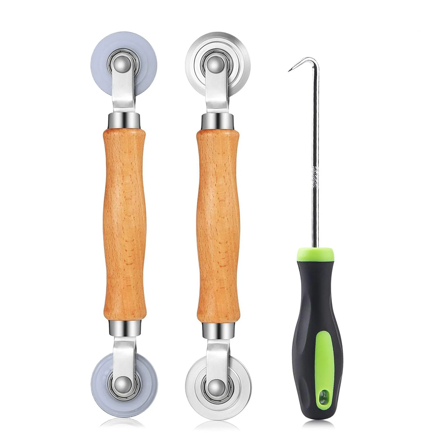 

3Pcs Screen Tool, Window Screen Spline Roller Tool with Wooden Handle and Steel/Nylon Bearing Wheels, Mesh Screen Door Repair