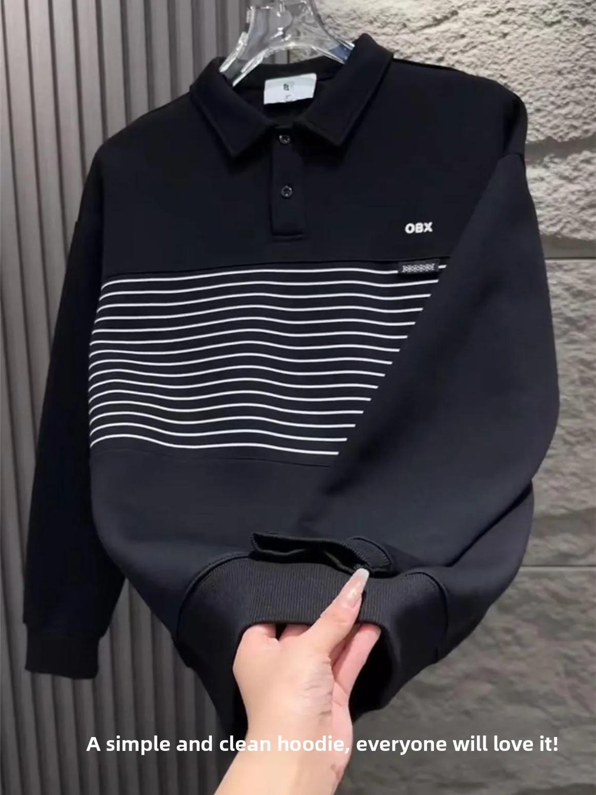 

Мужская модная полосатая толстовка с длинными рукавами и воротником, свободная универсальная базовая кофта, осенне-зимняя новинка