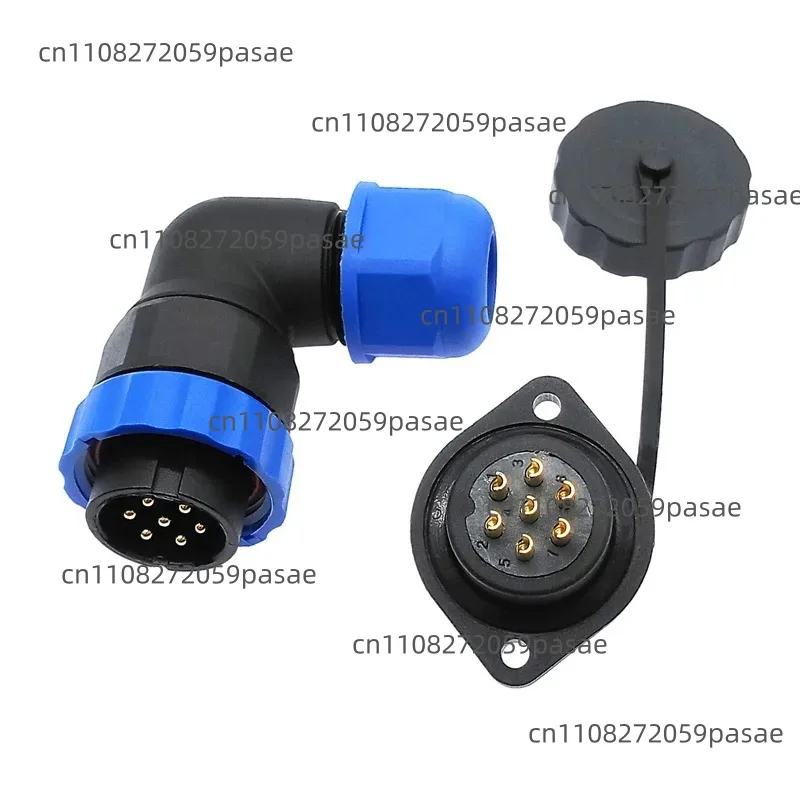 SP20 IP68 Waterproof Connector 2 Hole Flange Socket 2/3/4/5/6/7/8/9/12/14Pin 90 Degree Elbow Angle Connectors