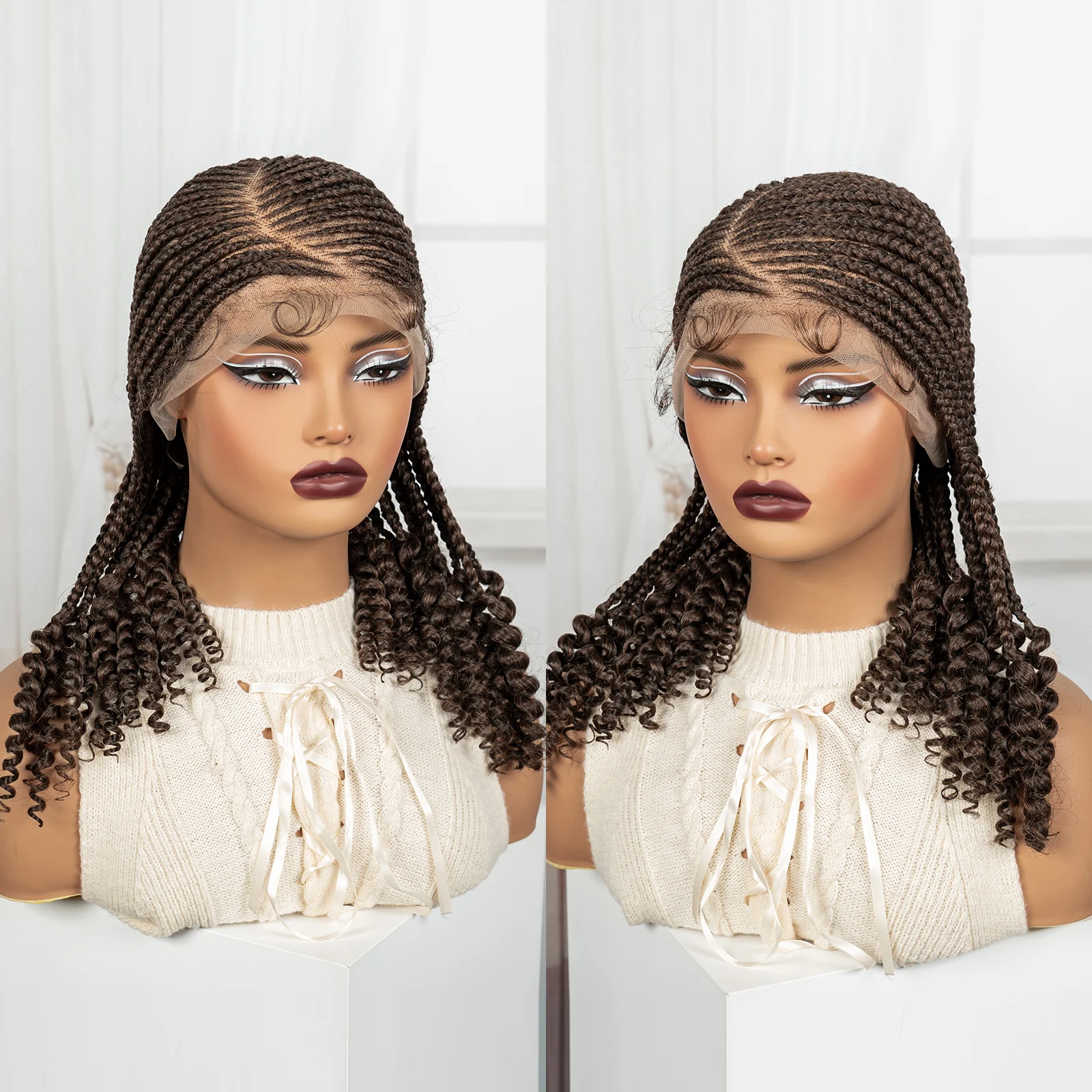 Short Ombre Cornrow Braided Wigs 14inch Synthetic Full Lace Kontless Braided Wigs Lace Frontal Braided Lace Wigs for Black Women