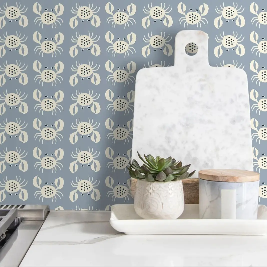 

Очаровательные обои с рисунком краба для стены, красивые и восхитительные клейкие обои для детской спальни, отслаивающиеся и наклейки, индивидуальный цвет