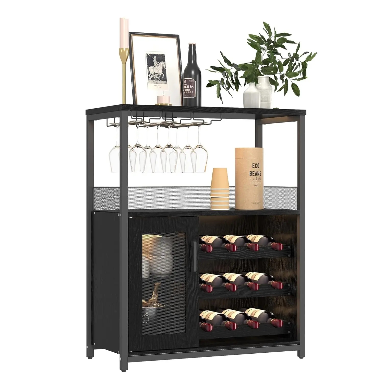 

Wine Bar Rack Cabinet with Detachable Wine Rack and Storage, Coffee Bar with Glass Holder, Small Sideboard and, Customized