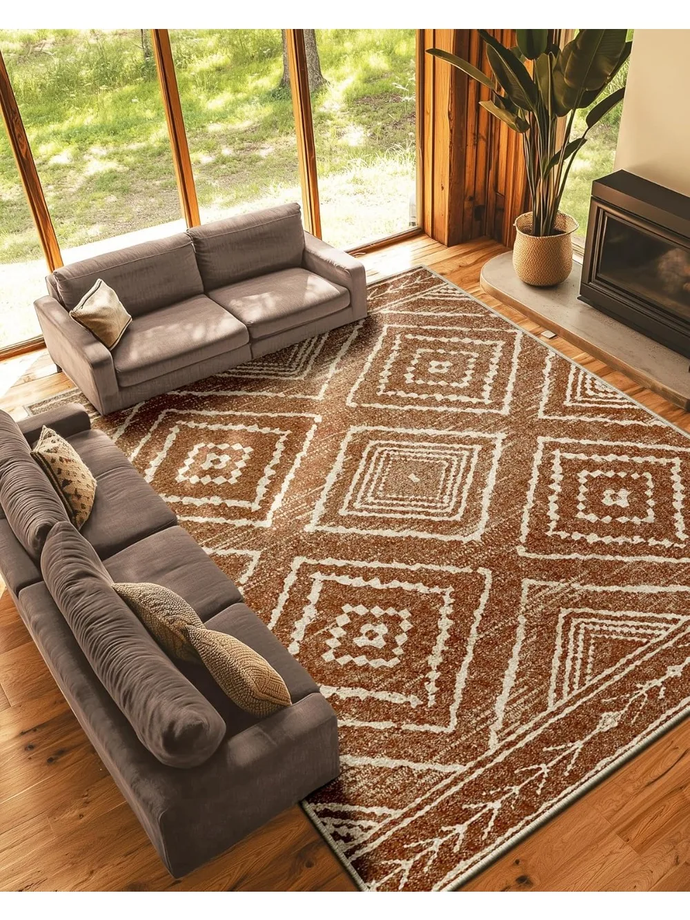 

Area Rug 9x12 Rug Machine Washable Non-Slip Low Pile Print Pattern Western Rug for Living Room Bedroom Entryway Tribal Series -Y