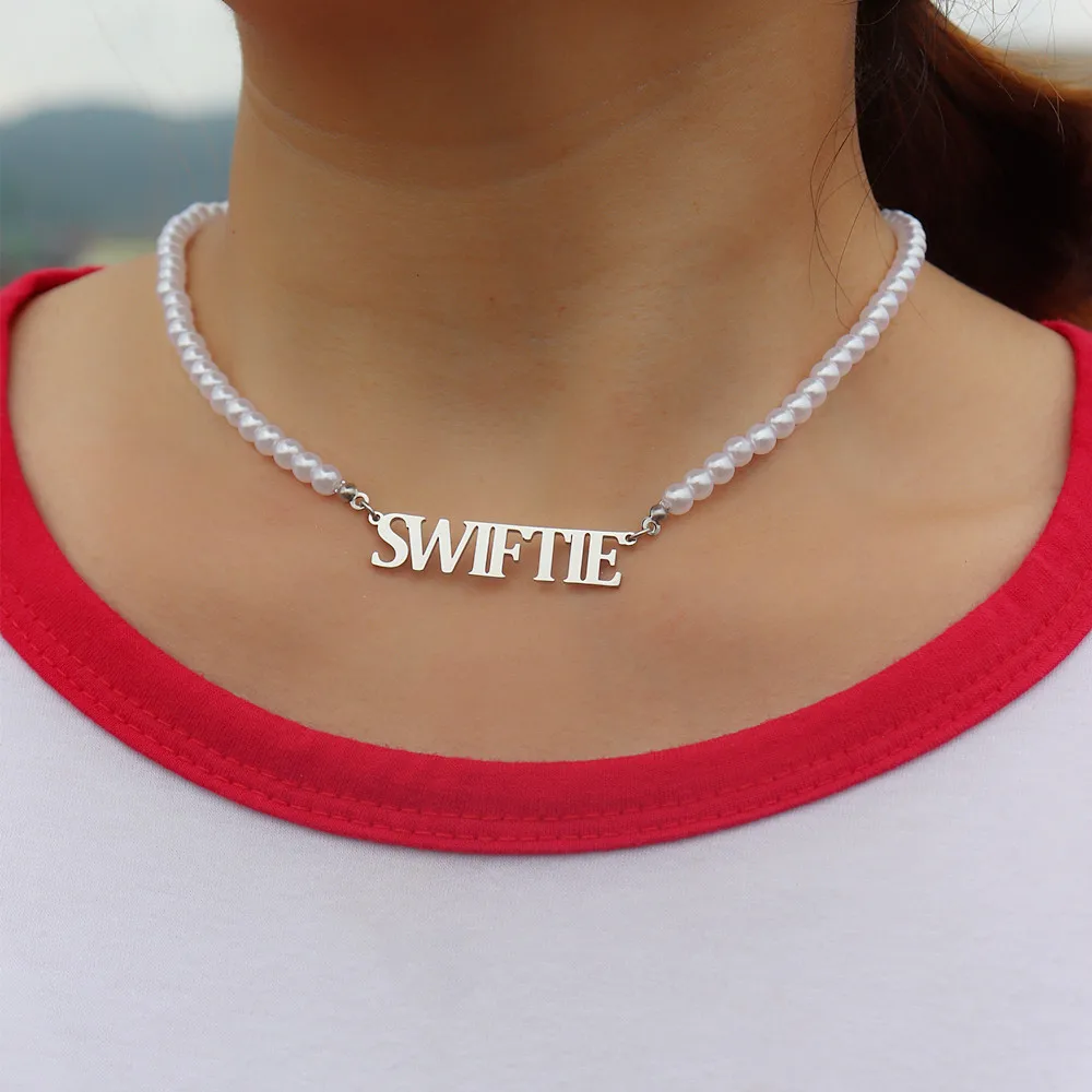 Collar de gargantilla de perlas versión Taylor para mujer, traje SWIFTIE, joyería para mujer, Álbum de Música, collar de Fama para amante, regalo