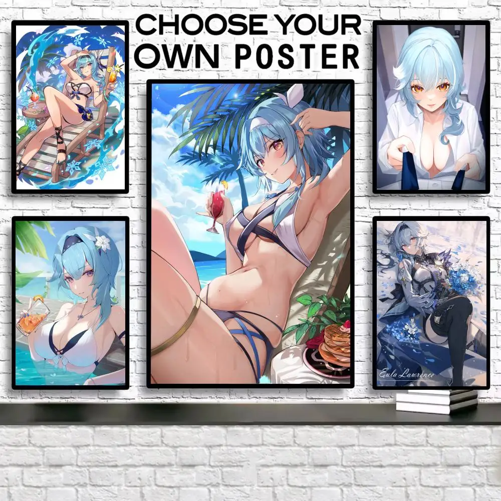 

Painting Calligraphy Canvas Genshin Poster: Crease Eula Free Waterproof Game Durable All Impact Space Wall Decor