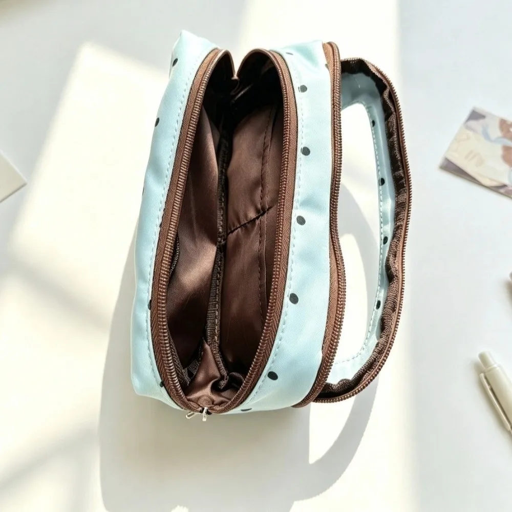 Large Capacity Pencil Case Polka Dot Pattern Macaron Color Stationery Bag Aesthetic Design Canvas Material