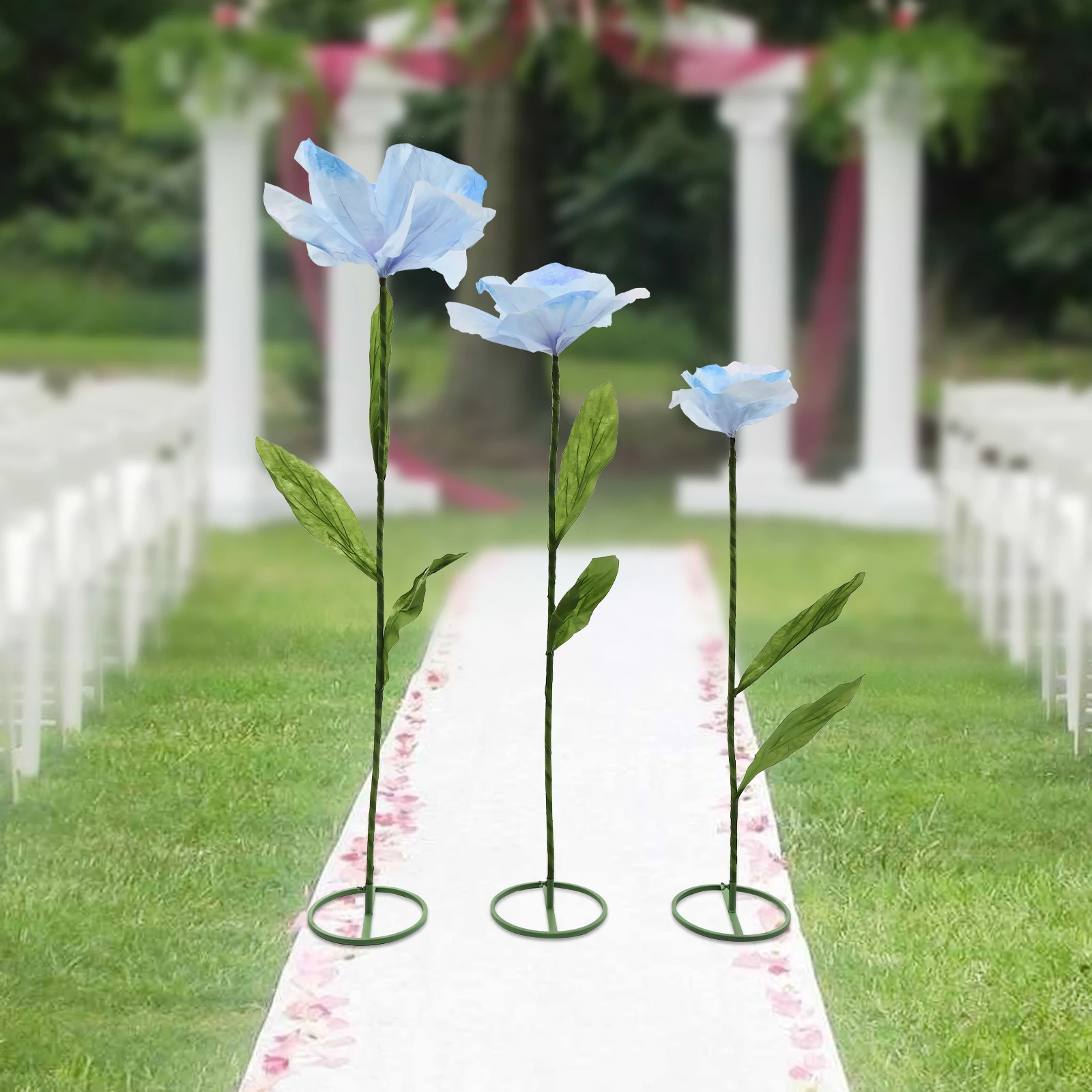 70.87-Inch Large Wedding Decoration Artificial Flowers with Three Bases, Blue Wedding Decor Display Pieces