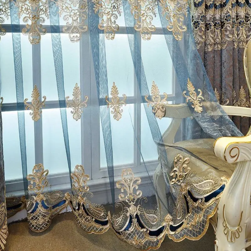 European-Style Elegant Living Room Embroidered Curtain Finished Bedroom Shading Floor Window Bay Window Customization