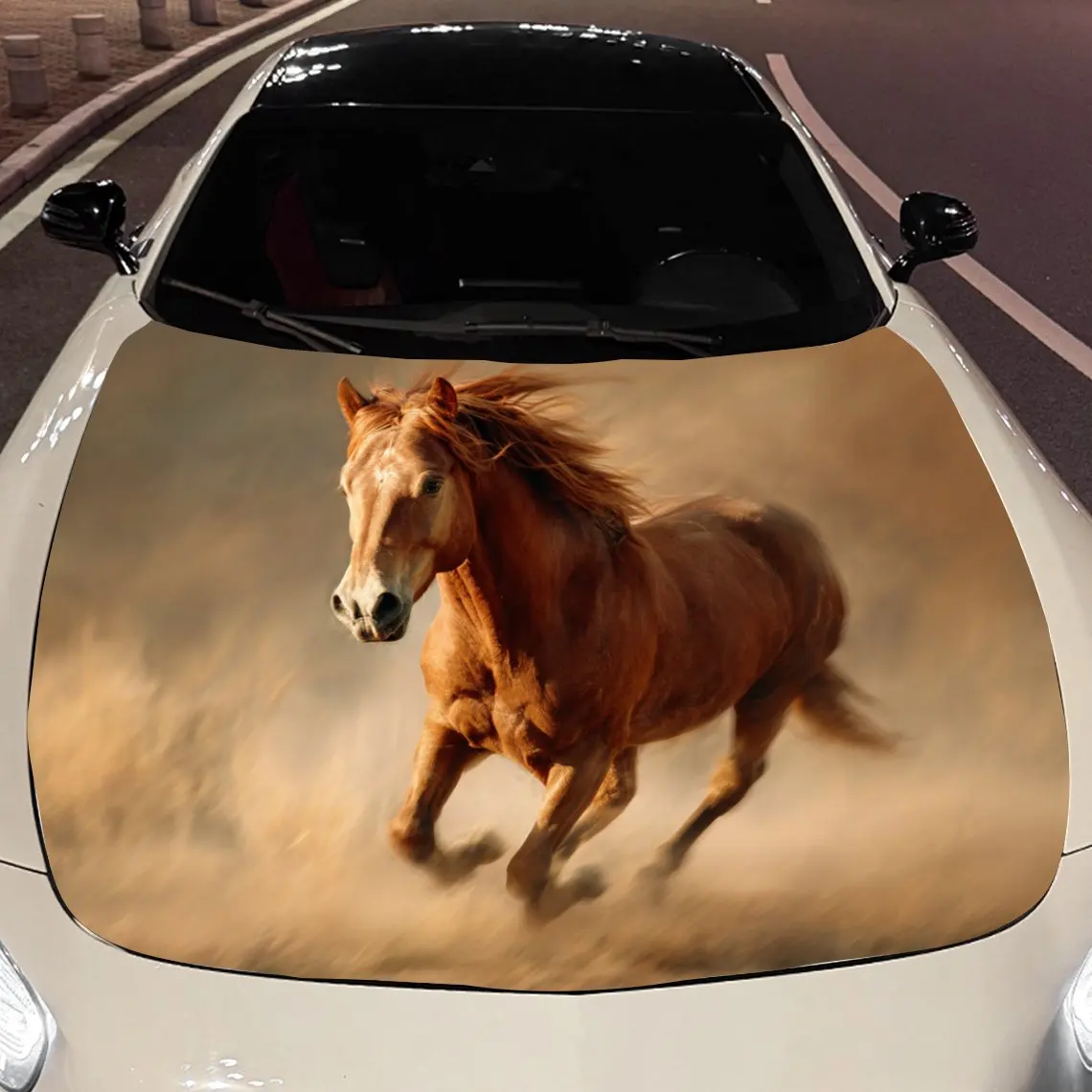 Car Decals Galloping Brown Horse in Dust Car Hood Sticker, Waterproof Self - Adhesive Vinyl Graphics Decals, Decorative Protecti