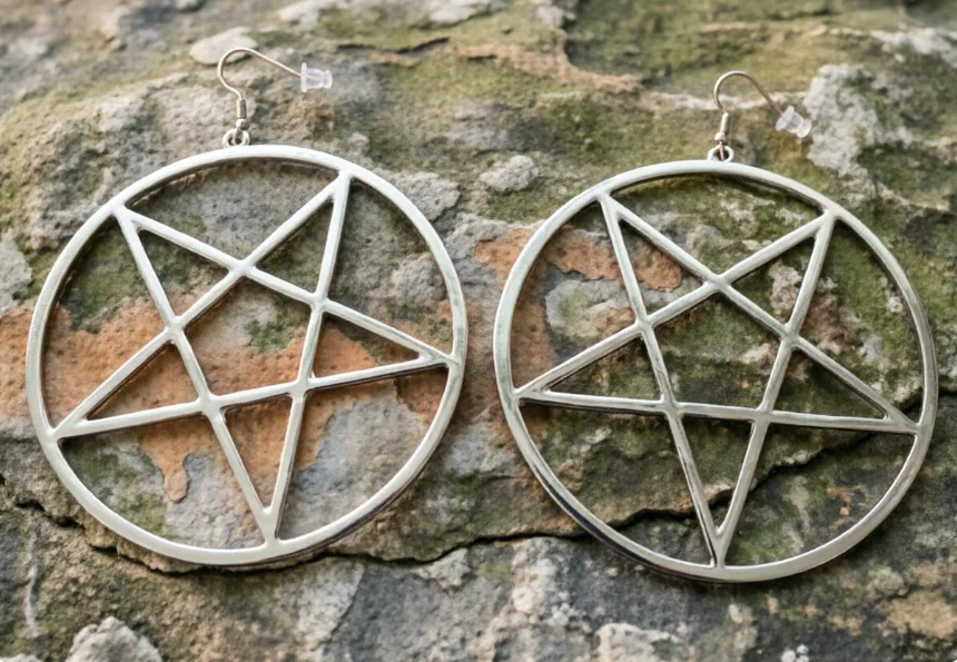 Goth Pentagram Earring Occult Halloween Wicca Large 3.4 Inches Silver Color Emo Gothic Jewelry
