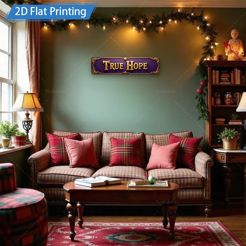 [2D FLAT] قطعة واحدة من لافتة معدنية، 8 × 12 بوصة أرجواني عتيق "True Hope" لوحة فنية جدارية معدنية لديكور عيد الميلاد