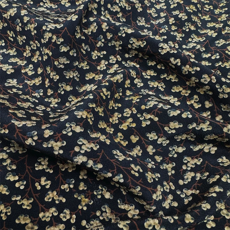 

1 meter 100% Mulberry Silk 16 momme Crepe Silk Fabric Navy Floral Printed 140cm 55" wide by the yard JX225
