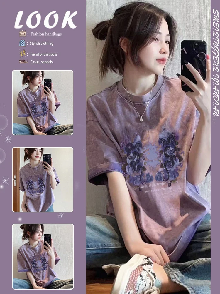 waed-american-sle-purple-ort-sve-t-irt-women's-loose-fit-cotton-heavyweight-trendy-brand-summer-top