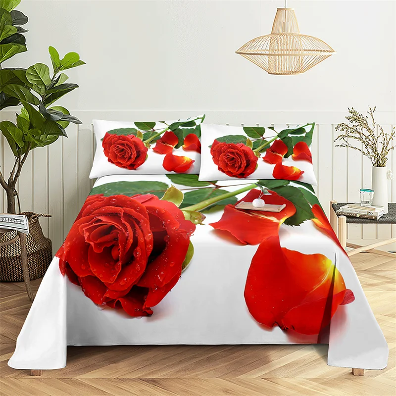 Home Bedsheets Red Rose Single Bedsheet Fashion Design Flowers Sheets Queen Size Bed Sheets Set Bed Sheets and Pillowcases