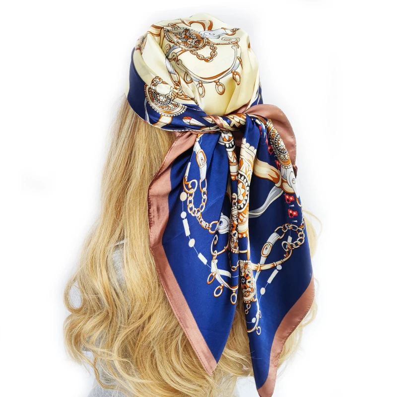 ใหม่แฟชั่น 90x90 ซม.ลายสก๊อตผ้าพันคอผู้หญิงคุณภาพสูงพิมพ์ผ้าไหมครีมกันแดดชายหาด foulard ผ้าพันคอผ้าพันคอผ้าคลุมไหล่