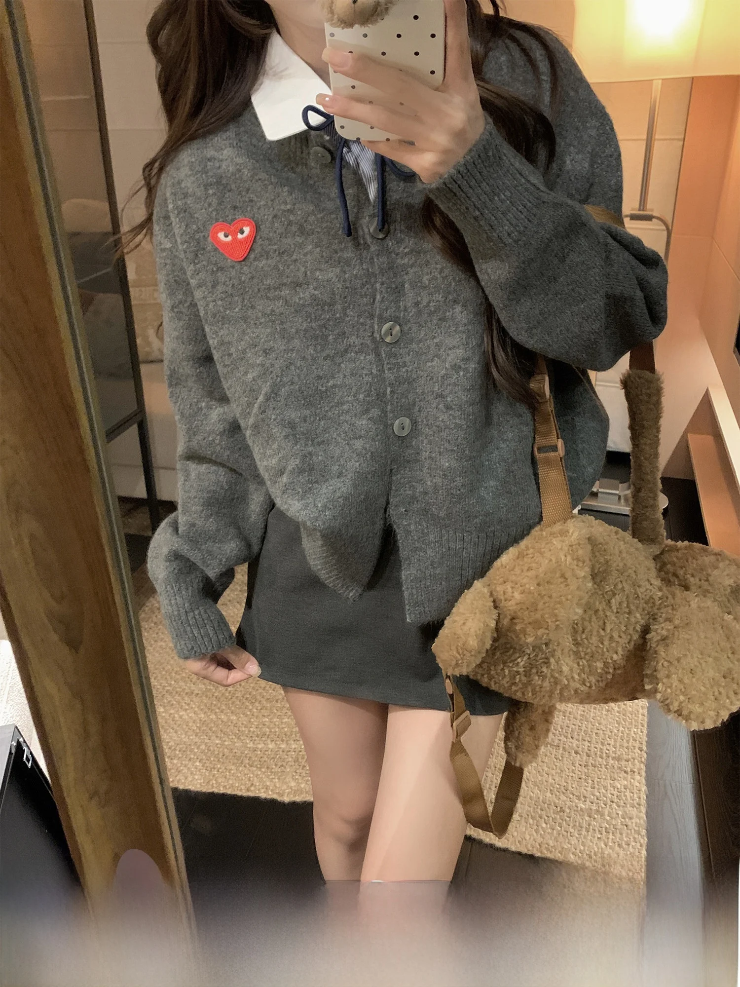 

DDXZ Evening Girl Love Heart Embroidery Knitwear Jaet Women's ort Sle Slimming Autumn Season Unique Top Open Cardigan