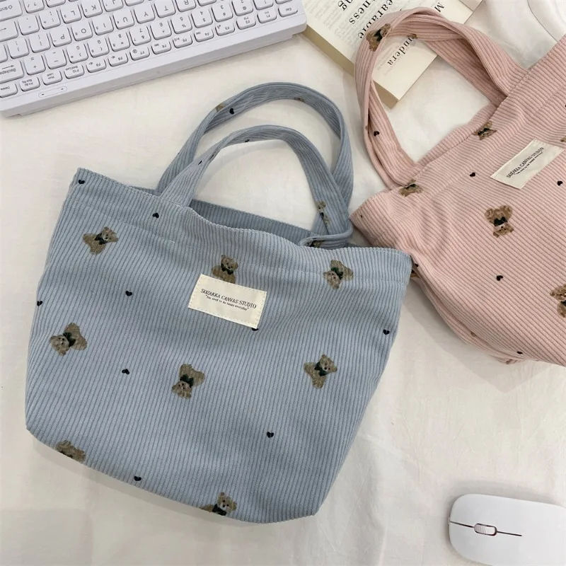 

Stylish Corduroy Tote Bag for Women- Large Capacity Handbag with Cute Bear Print& Inner Pocket(Perfect for Work/Travel/Shopping)