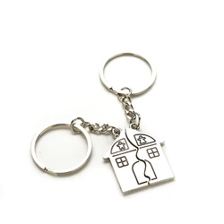 KvJJL 2 PCS Broken House Keychain For Couple Warm House Type Key Ring Valentine's Day Gift Love Home I LOVE YOU Lovers