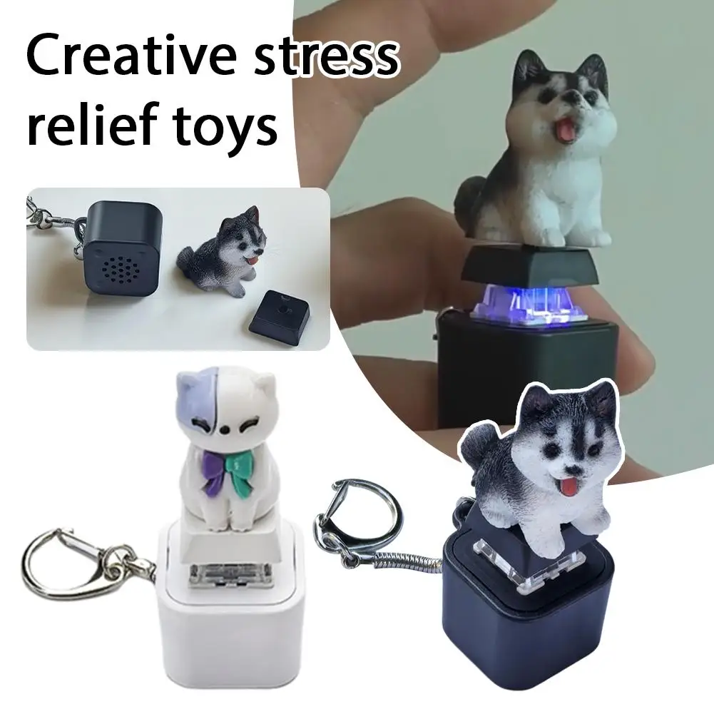 Funny Keychain USB-C Rechargeable Dog Cat Keyboard Fidget Clicker Fidget Toys Sound Keychain With LED For Stress Relief 1pcs
