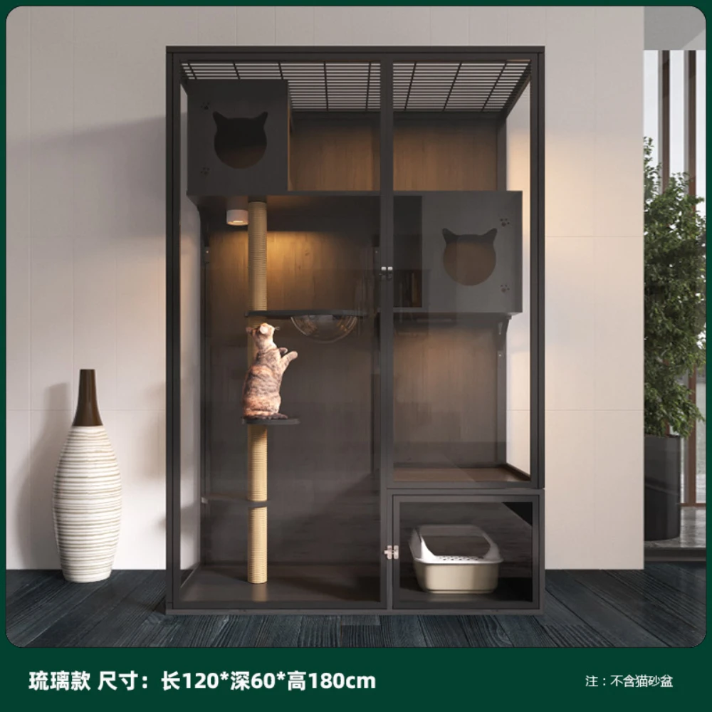 Panoramic Villa House Household Cage Solid Wood Villa Large Indoor Cabinet Luxury Glass Cat Room