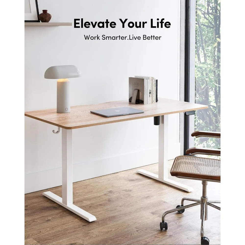 Standing Desk, 48 × 24 Inches Electric Height Adjustable, Sit and Stand Up, Computer Office Desk with Splice Board, While Frame