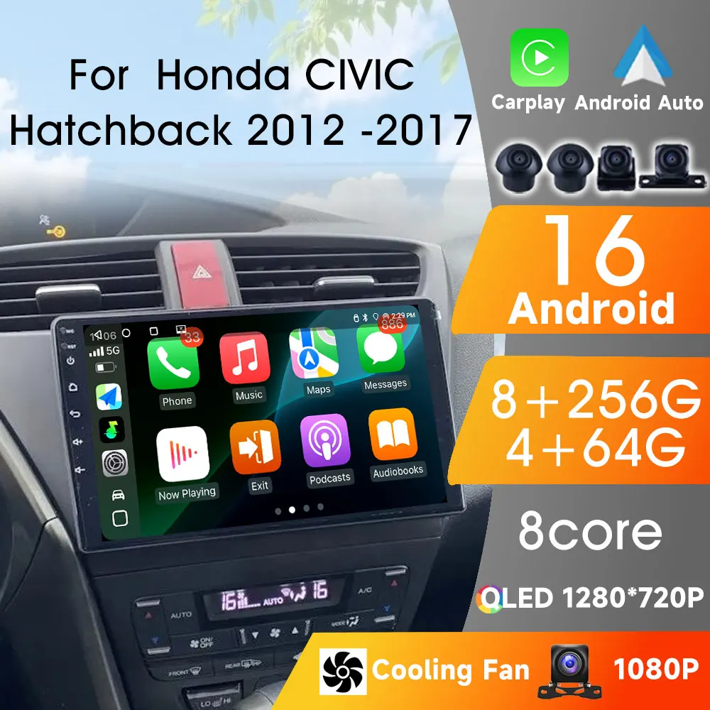 

Android 16 Player For Honda CIVIC LHD Hatchback 2012 2013 2014 2015 2016 2017 Multimedia 8Core Carplay Android Auto Unit Head
