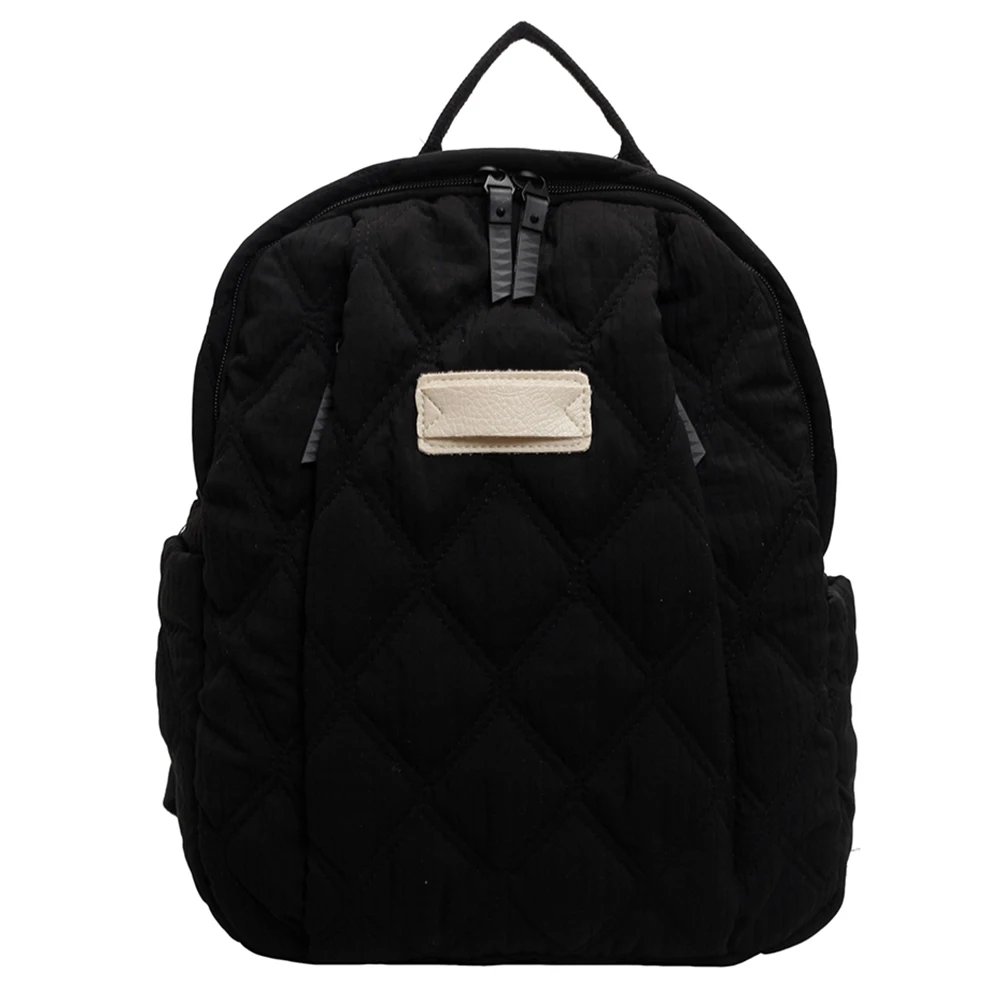 

Quilted Cotton Backpack Women Adjustable Shoulder Strap School Bag Large Capacity Knapsack Zipper Book Bag