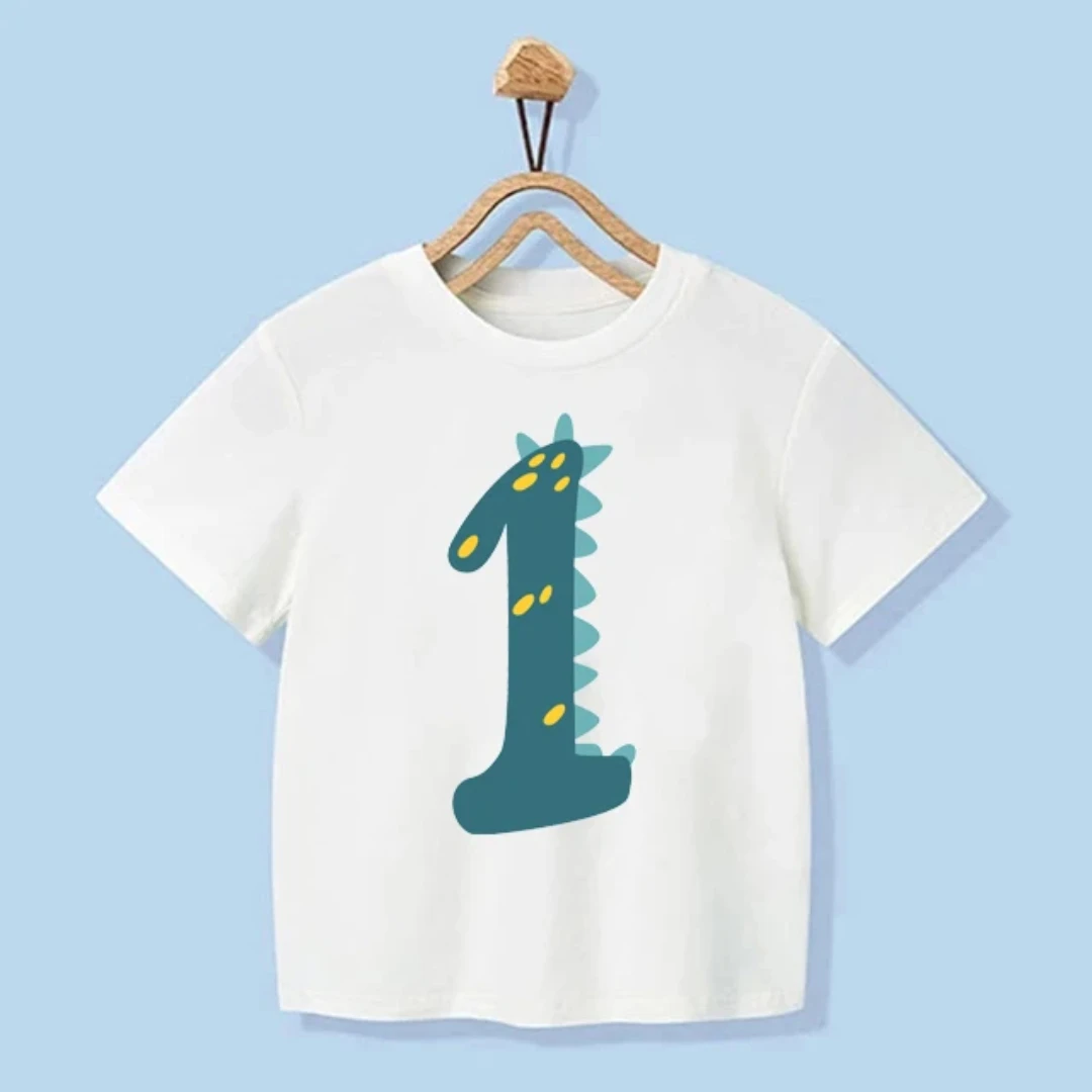 Number 1-9 Boys Girls Dinosaur Short Sleeves T-Shirts Children's Tshirt Birthday Gift T Shirt Baby Girl Tops Kids Hip Hop Tees