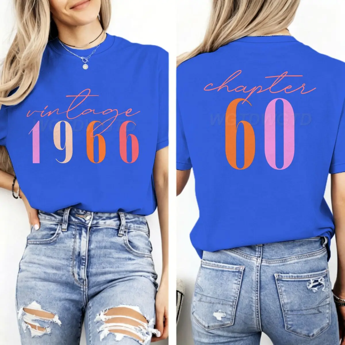 60th Birthday Short Sleeve Graphic Tee Women Vintage 1966 Chapter 60 Front and Back Print T-Shirt Casual Women's Tee Shirt